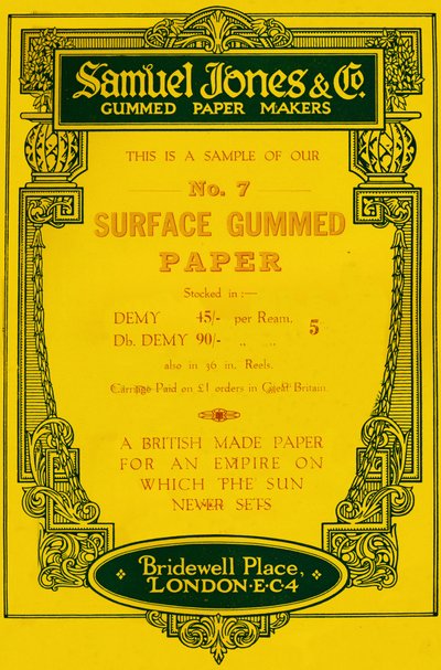 Samuel Jones & Company Gummed Paper Makers-annonse, 1919 av Unbekannt