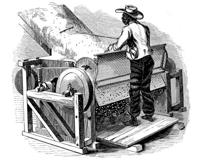 Saggin for rengjøring av bomull ble drevet av barfot svart arbeider, sørlige USA, 1865 av Unbekannt