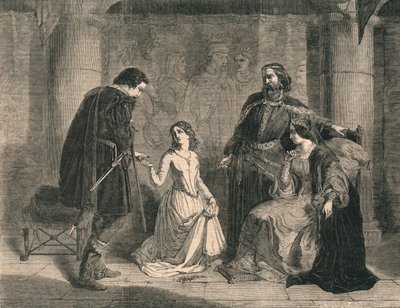 Scene fra Hamlet - King, Ophelia og Laertes, 1852. av Unbekannt