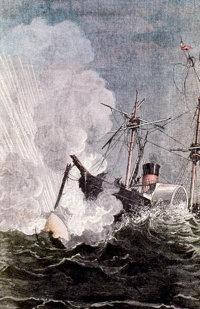 Scene fra Jules Vernes Fra jorden til månen, 1865 av Unbekannt