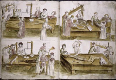 Scene fra markedslivet med slaktere fra: Ulrich Richental Chronicle of the Council of Constance, 1414-1418 av Unbekannt