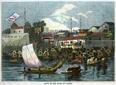 Scene på elven ved Canton, Kina, c1840 av Unbekannt