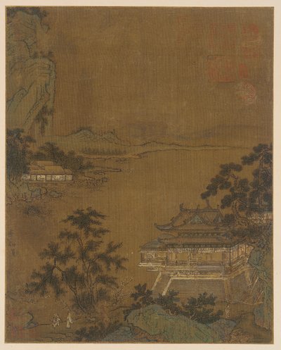 Forsker ankommer en Riverside Pavilion, Ming-dynastiet, 1400-tallet. av Unbekannt