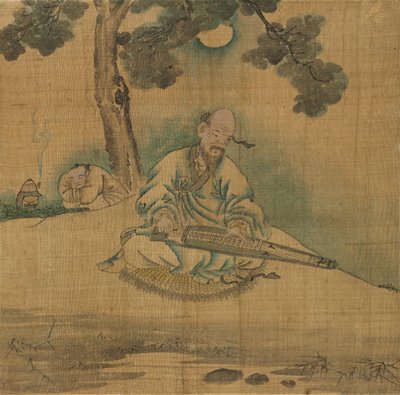 Scholar Playing a Qin, 1800-tallet. av Unbekannt