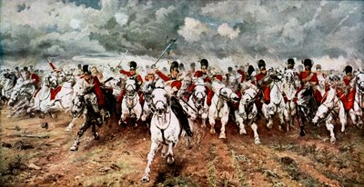 Scotland for Ever, anklagen mot Scots Greys ved Waterloo, 18. juni 1815 av Unbekannt