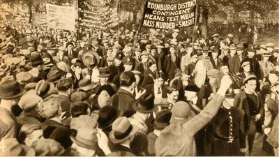 Skotske marsjerer, middelprøveprotester, Hyde Park, London, 1932, 1933. av Unbekannt