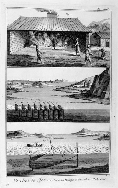 Havfiske, sild og sardiner, 1751-1777 av Unbekannt