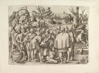 Søk gjennom bagasjen til Josephs bror, ca. 1545. av Unbekannt
