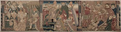 Del av en brodert frise: Ahasverus og Esther, Paven Chiding the Emperor, 1625-1649. av Unbekannt
