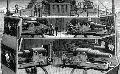 Utsnitt av batterier i den jernkledde fregatten Alexandra, c1880 av Unbekannt