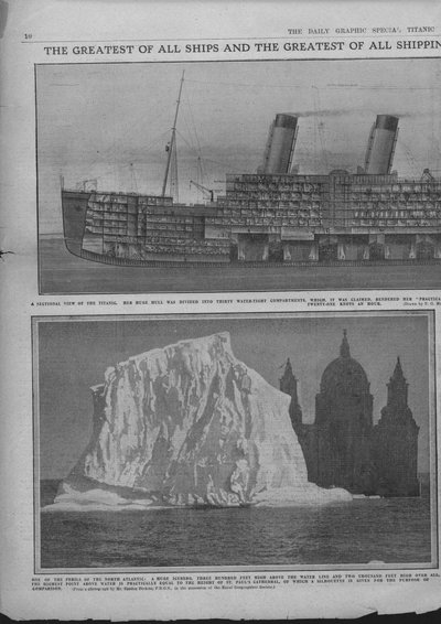 Snittdiagram av Titanic og isfjellet, 20. april 1912. av Unbekannt