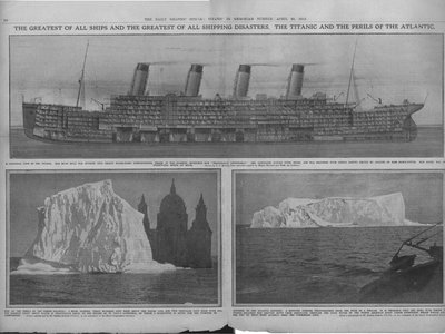 Snittdiagram av Titanic og isfjell, 20. april 1912. av Unbekannt