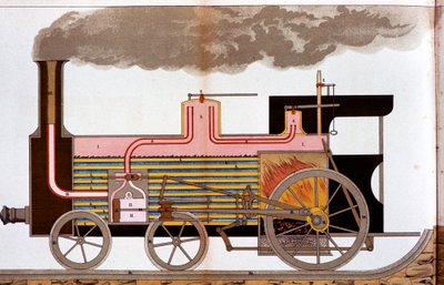 Utsnitt av et dampjernbanelokomotiv fra midten av 1800-tallet, 1882 av Unbekannt