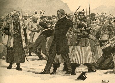 Beslagleggelse av Sir William Macnaghten av Akbar Khan, Afghanistan, 1841 c1890. av Unbekannt