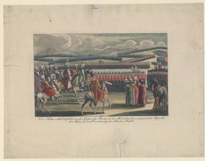 Selim III, tyrkernes sultan, ønsket velkommen til sin nye infanterigjennomgang på landsbygda av Unbekannt