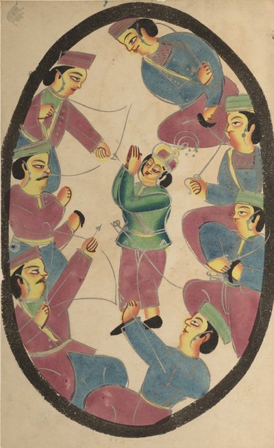 Syv helter eller krigere som dreper Abhimanya, sønn av Arjuna, 1800-tallet. av Unbekannt