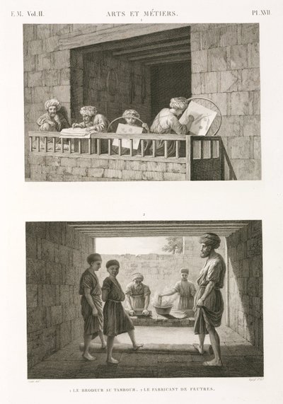 Sy broderi og filtfremstilling, Egypt, ca 1798 av Unbekannt