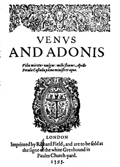 Shakespeares første publiserte verk - 1. utgave av Venus og Adonis, 1593, 1946 av Unbekannt
