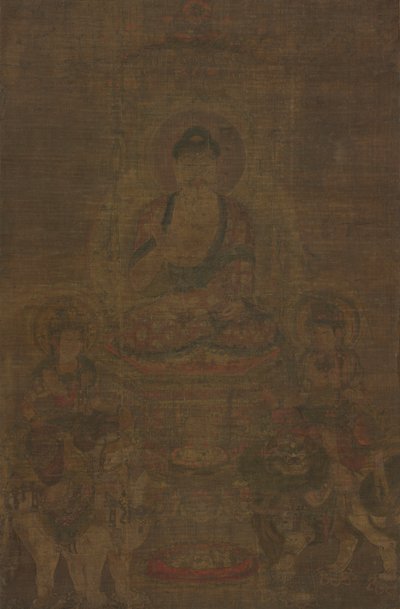 Shakyamuni Triad: Buddha deltatt av Manjushri og Samantabhadra, ca. 900. av Unbekannt