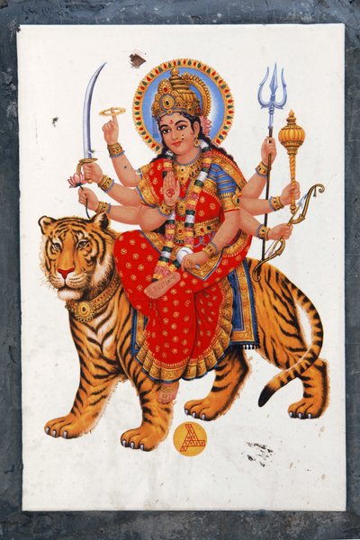 Sherawali og Jagdamba. Fox i Nord-India synger i prisen av hennes Jai Mata Di, hun er den samme Durga eller Shakti. av Unbekannt