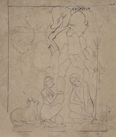 Shiva og Parvati i en fjellgrotte, ca. 1800. av Unbekannt