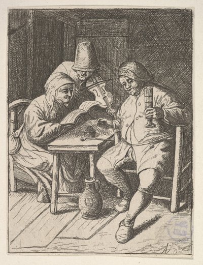 Syngende par og fiolin, 1610-85. av Unbekannt