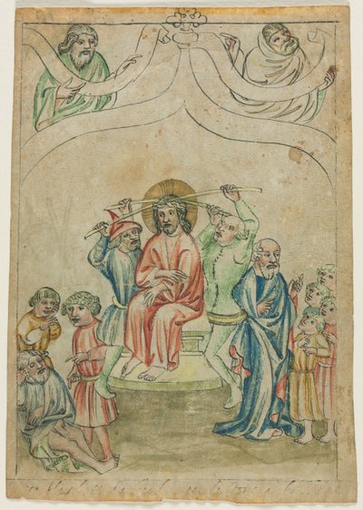 Single Leaf from a Biblia Pauperum: Christ Carrying the Cross verso, ca. 1410. av Unbekannt