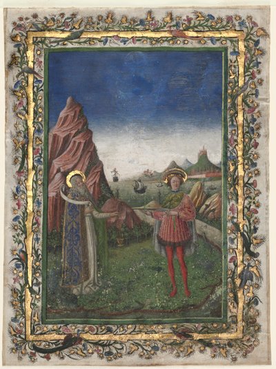 Single Leaf from a Missal: Two Male Saints, sent på 1400-tallet. av Unbekannt