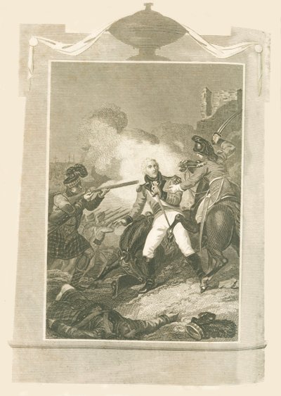 Sir Ralph Abercrombie i slaget ved Alexandria, 1801, 1816. av Unbekannt