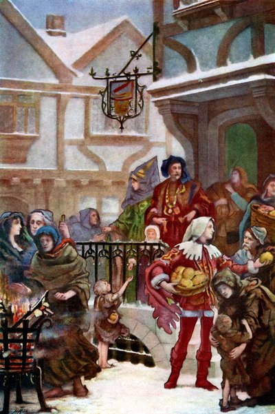 Sir Richard Whittington distribuerer veldedighet, c1900 av Unbekannt
