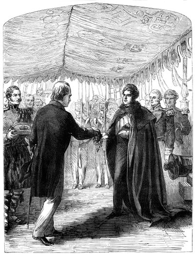 Sir Walter Scott presenterer korset av St. Andrew til kong George IV, 1822 av Unbekannt