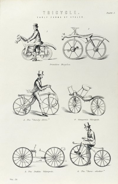 Seks tidlige former for sykkel, c1870 av Unbekannt