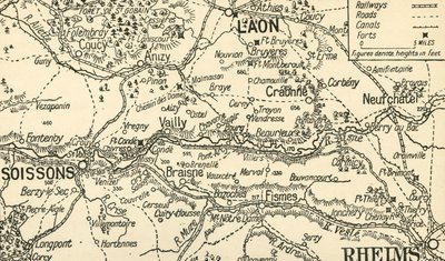 Skissekart over Aisnedalen ovenfor Soissons, 1914, c1920. av Unbekannt