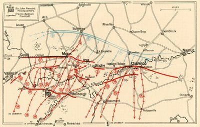 Skisse av sjefsoperasjonene nær Mons og Charleroi, c1914, c1920. av Unbekannt