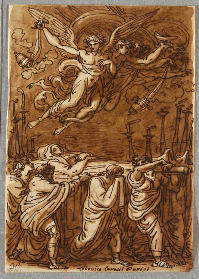 Sketchbook Folio, apostlene som bærer jomfruens kropp til graven, studer etter Lodovico Carracci av Unbekannt