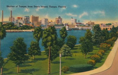 Skyline of Tampa, fra Davis Island, Tampa, Florida, c1940-tallet av Unbekannt