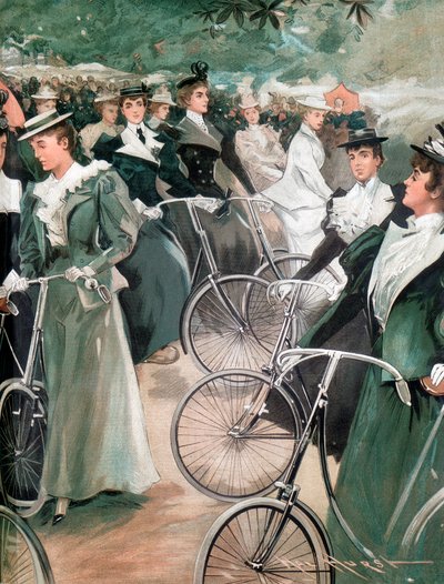 Samfunnsdamer som sykler i Hyde Park, London, 1896 av Unbekannt