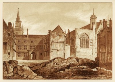 Sørøstutsikt over Guildhall Chapel og Blackwell Hall, City of London, 1886 av Unbekannt