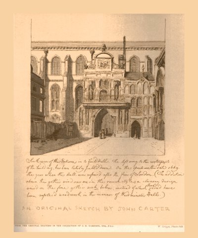 Sørutsikt over inngangen til Guildhall, c1669, 1886. av Unbekannt