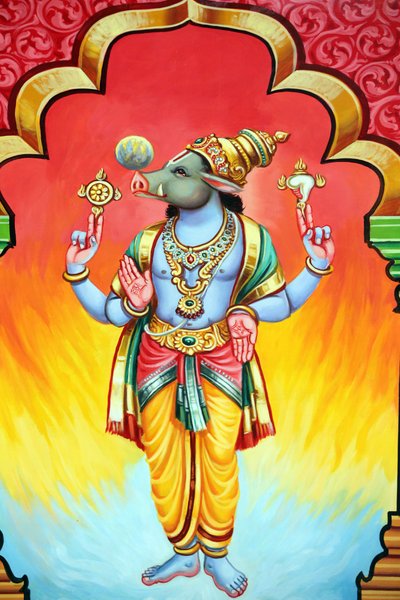 Sri Vadapathira Kaliamman hinduistisk tempel. Avatar av Vishnu. Varaha 3. inkarnasjon. Singapore av Unbekannt