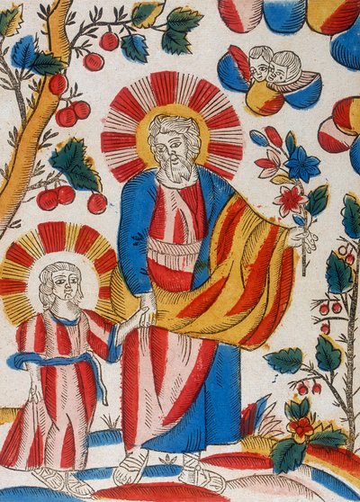 St Joseph og Jesus, hans sønn, går hånd i hånd, 1700-tallet av Unbekannt
