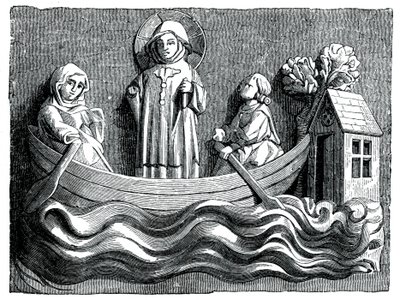 St. Julian og St. Basilissa, hans kone, formidler Kristus i båten deres, 1200-tallet 1870 av Unbekannt