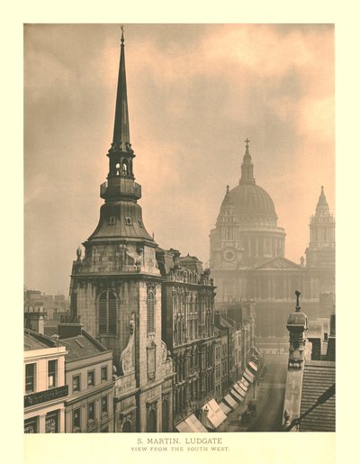 St Martin, Ludgate, Utsikt fra sørvest, midten av slutten av 1800-tallet. av Unbekannt