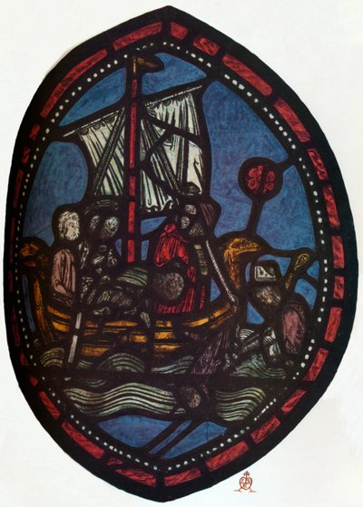 St Nicholas-vinduet i Jerusalem Chamber of Westminster Abbey: Nicholas og den falske pilegrimen, av Unbekannt