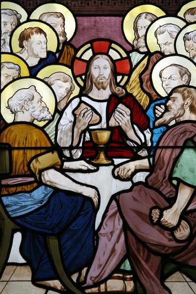 Farget glass ved Saint-Honore d'Eylau kirke: Nattverden, Paris, Frankrike av Unbekannt