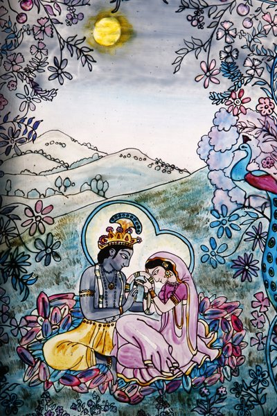 Farget glass i Iskcon-tempelet: Krishna og Rada, Londres, Grande-Bretagne av Unbekannt