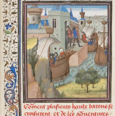 Start på det fjerde korstoget. Miniatyr fra Historia av William av Tyrus, 1460-tallet av Unbekannt
