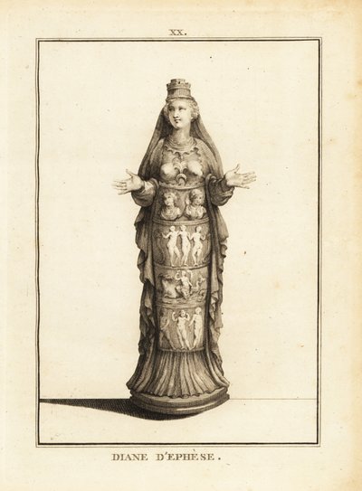 Statue av Diana av Efesos, Artemis fra Efesos, med bare bryster og kropp innkapslet i en dekorert søyle av Unbekannt