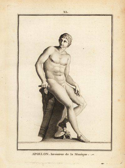 Statue av den romerske guden Apollo, oppfinner av musikk, sittende naken av Unbekannt