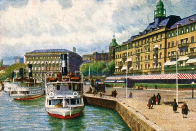 Dampbåt ved kai ved Grand Hotel, Stockholm, c1928. av Unbekannt